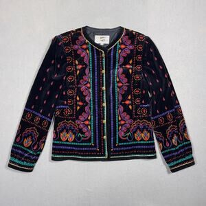 Saxton Hall Jacket Women 8 Velvet Black Embroidered Japan‎ Boho Kodachcore